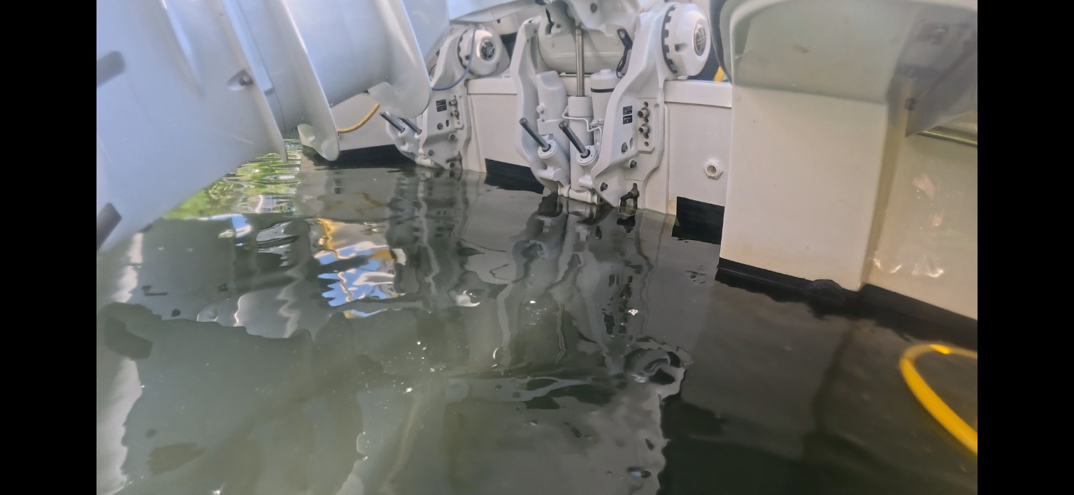 Boat transom and stern area during underwater service